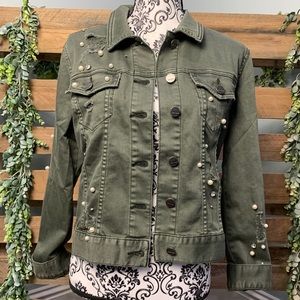 DEAR JOHN Denim Jacket w/ Pearls & Rhinestones